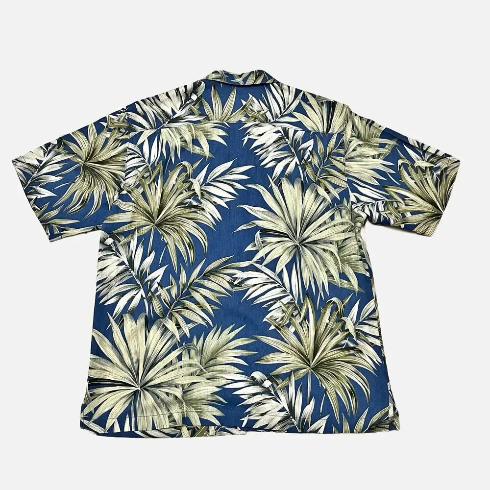 Tommy Bahama Silk Palm Floral Blue Hawaiian Shirt Size Large - Picture 2 of 3